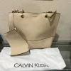 Calvin Klein Reversible Tote with Pouch, cream and Tan magnetic closure