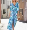 Ocean Print Center Slit Maxi Dress Blue Multi XXS - Image 2