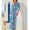 Ocean Print Center Slit Maxi Dress Blue Multi XXS - Image 5