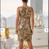 Round Neck Floral Sequin Sheath Gold Size M Color Gold - Image 12
