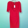 NWT Lauren Ralph Lauren Women's Red Short Sleeve Cowl Neck Sheath Dress Size 8