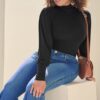 Size L fitted turtleneck Olive top gathers the neck &along the billowy sleeves - Image 3