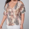 Plus Size cold shoulders Slit Detail Printed Top Bran New size size 1X