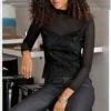 Black Sheer Long Sleeve Top size 8 Brand New