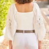 Ponte Square Neck Top with Embroidered Sleeve size XXS ColorOff White NWT - Image 5