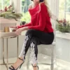 Lace Detail Leggings size L Black and white - Image 2