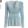 Metallic Pleated Knit Long-Sleeve Top Light Blue Sizes XXS,Xs, S, L - Image 2