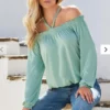 Halter Strap Off The Shoulder Knit Top Size S and M color Sage