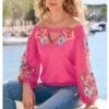 Embroidered Off The Shoulder Top hot pink color Brand New xxs,L