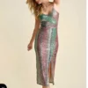 Striped Sequin Midi Dress size M multi Color