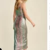Striped Sequin Midi Dress size M multi Color - Image 2