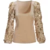 Boston Proper Embroidered Paillette Sequin Sleeve Velvet Knit Top sizes XS - Image 2
