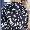 stunning scattered printed satin blouse High neck classy
