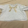 Joyfolie fuels top Size 14 short folded sleeves gray top and gold beads