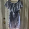 Chic & beautiful white & blue stripes Midi dress size M light fabric no stretch