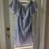 Chic & beautiful white & blue stripes Midi dress size M light fabric no stretch - Image 8