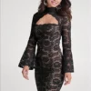 Absolutely stunning lace dress with bell sleeve size XS NWT Black & Nude color