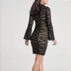 Absolutely stunning lace dress with bell sleeve size XS NWT Black & Nude color - Image 2