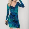 Floral Print Velvet Dress size L Brand New multi green and blue
