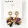 NWT Style and Co Green and Purple Beads W/ Gold Tone Earrings and Bib Necklace - Image 2