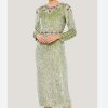 Mac Duggal Floral Beaded Tea-Length sage sequin long sleeve dress size 4. NWT - Image 2
