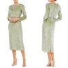 Mac Duggal Floral Beaded Tea-Length sage sequin long sleeve dress size 4. NWT