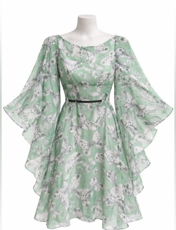 Smak Parlour Green Butterfly Print Dress Size Small Kimono Sleeves Back Zipper