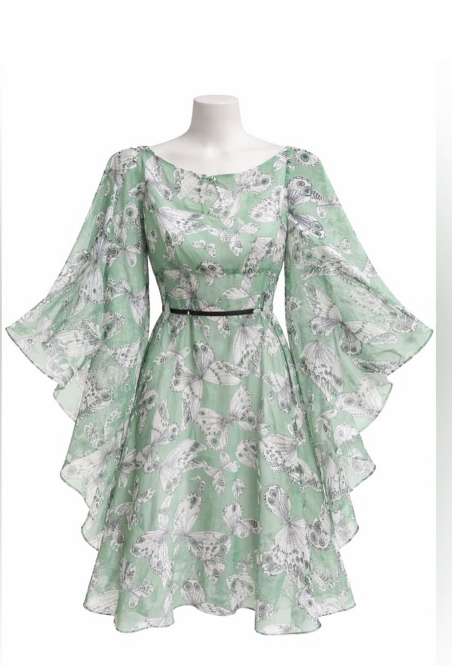 Smak Parlour Green Butterfly Print Dress Size Small Kimono Sleeves Back Zipper - Image 2