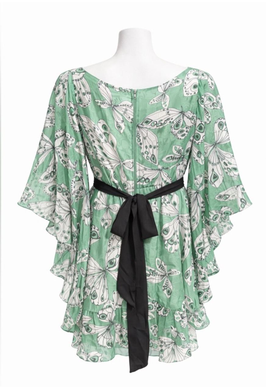 Smak Parlour Green Butterfly Print Dress Size Small Kimono Sleeves Back Zipper - Image 4