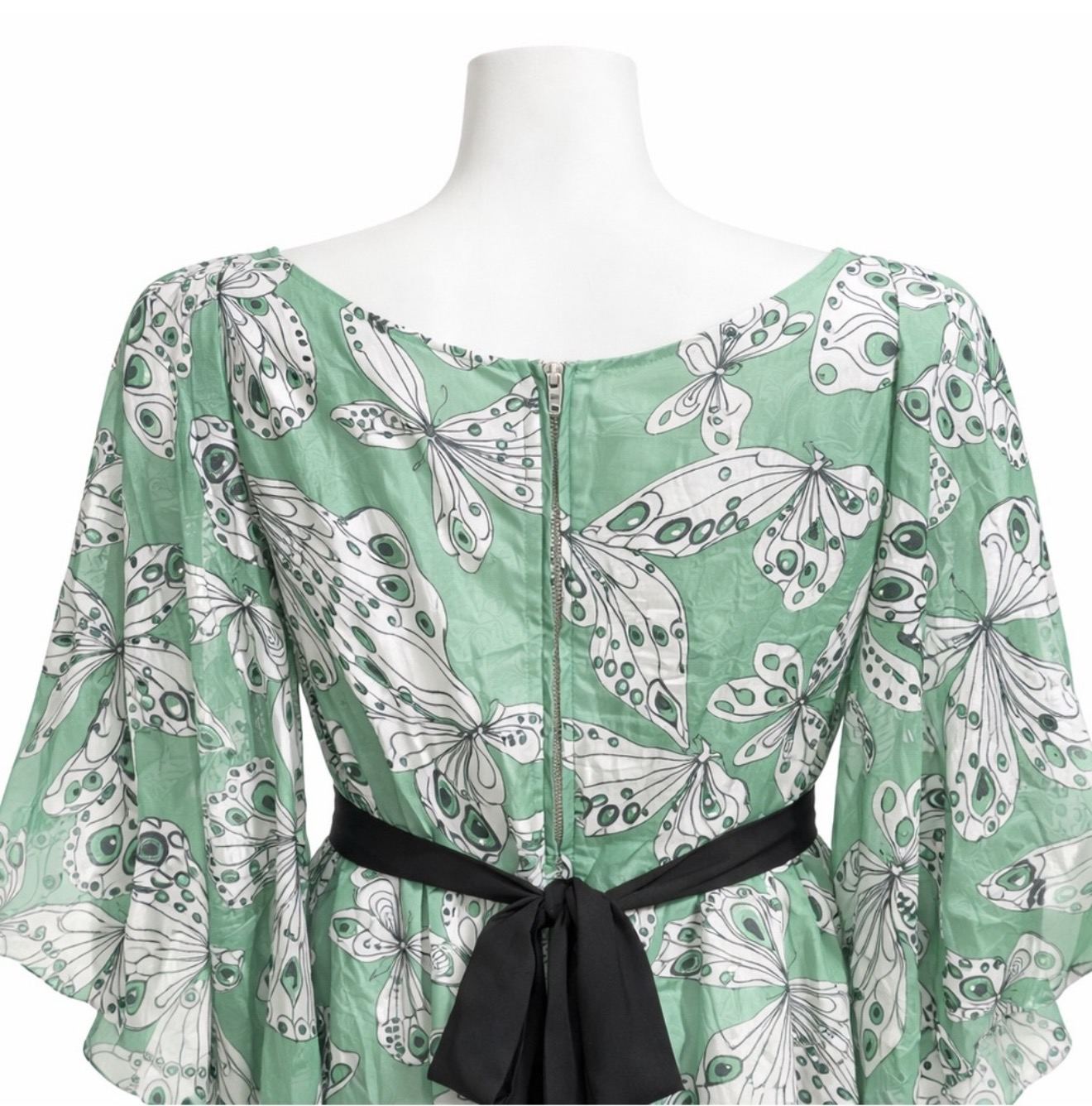 Smak Parlour Green Butterfly Print Dress Size Small Kimono Sleeves Back Zipper - Image 6