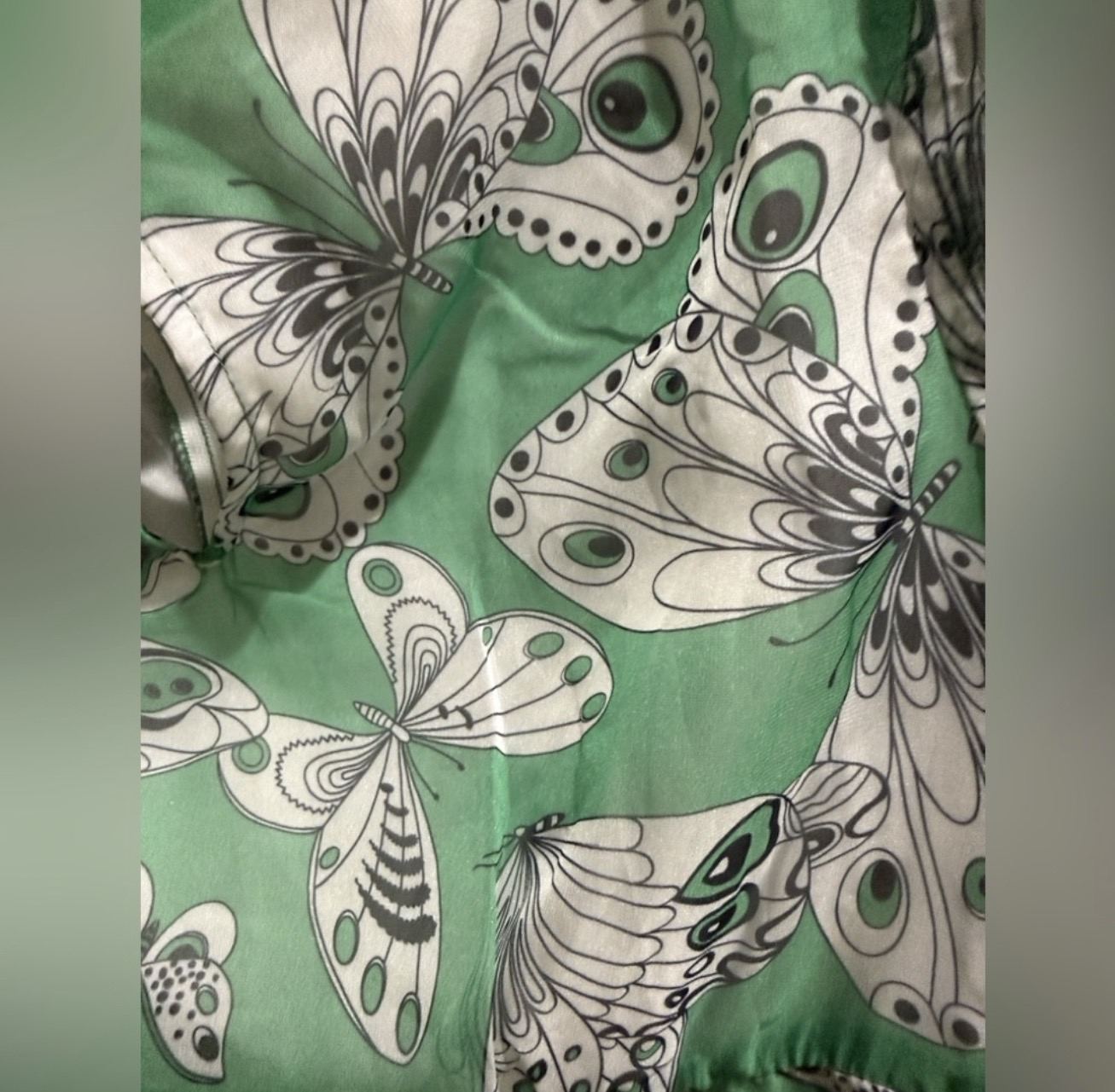 Smak Parlour Green Butterfly Print Dress Size Small Kimono Sleeves Back Zipper - Image 9