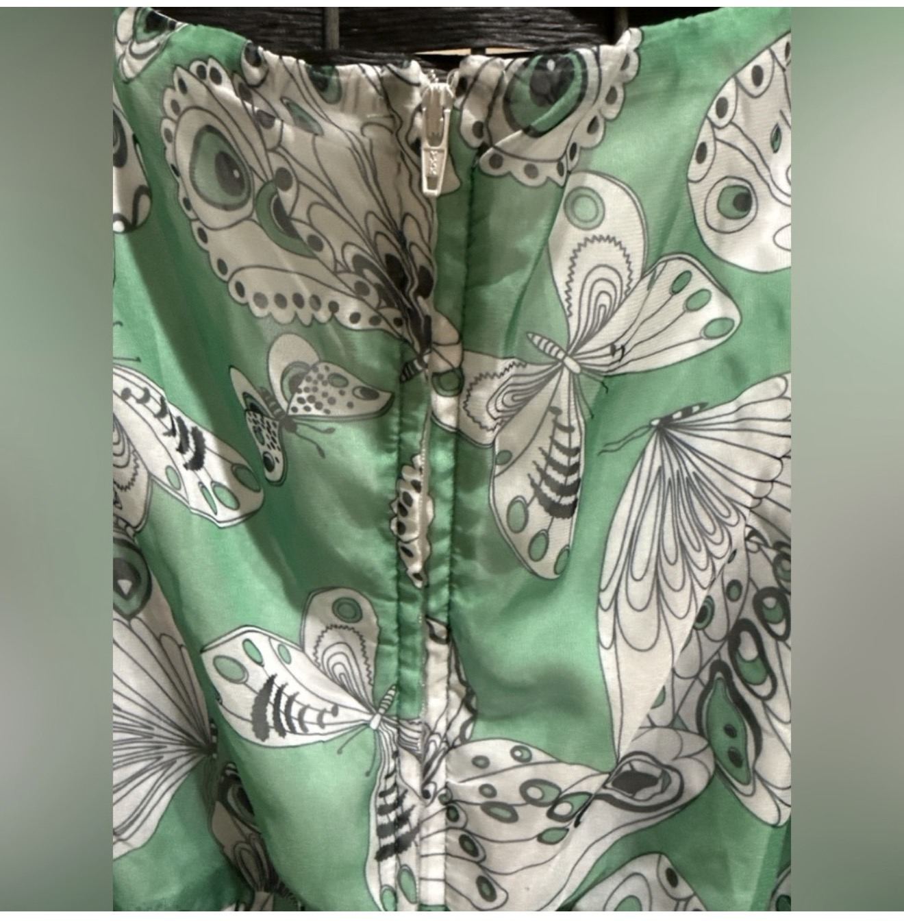 Smak Parlour Green Butterfly Print Dress Size Small Kimono Sleeves Back Zipper - Image 7
