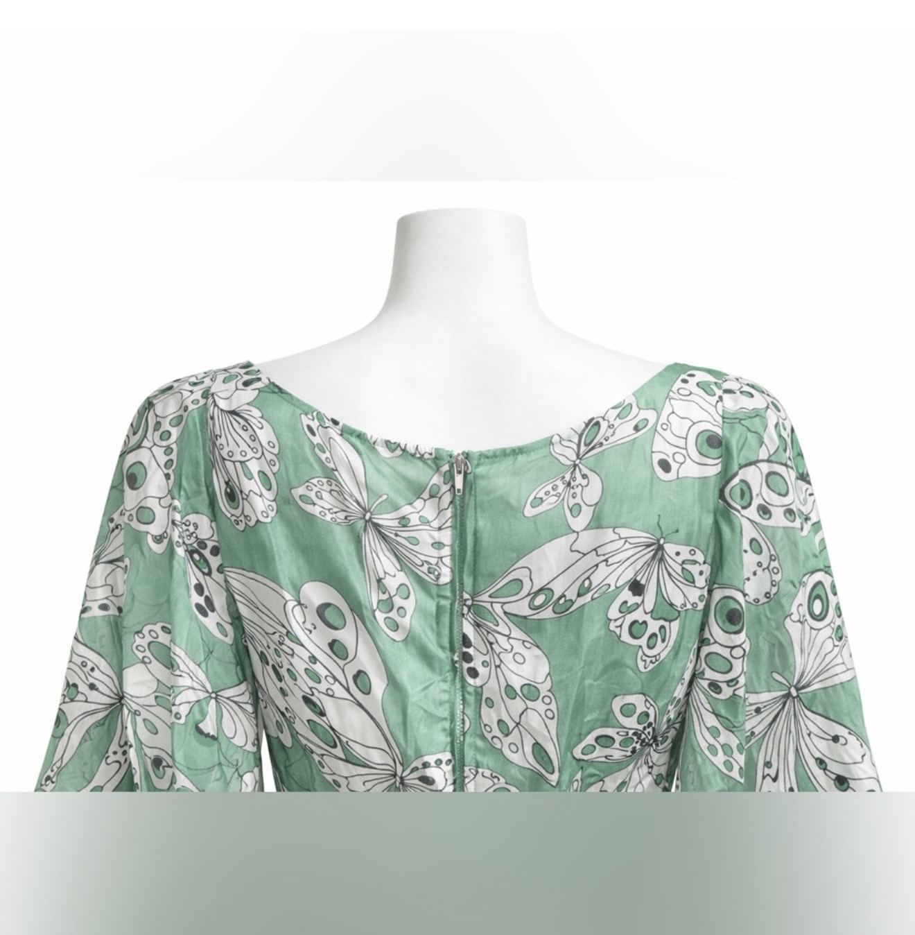 Smak Parlour Green Butterfly Print Dress Size Small Kimono Sleeves Back Zipper - Image 8