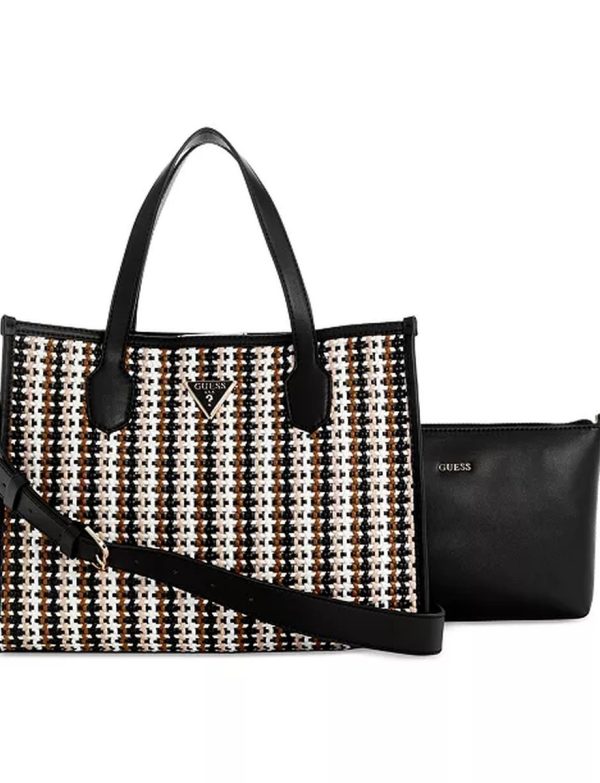 Guess Silvani Convertible Pouch Tote Bag – Black Multi – New with Tags