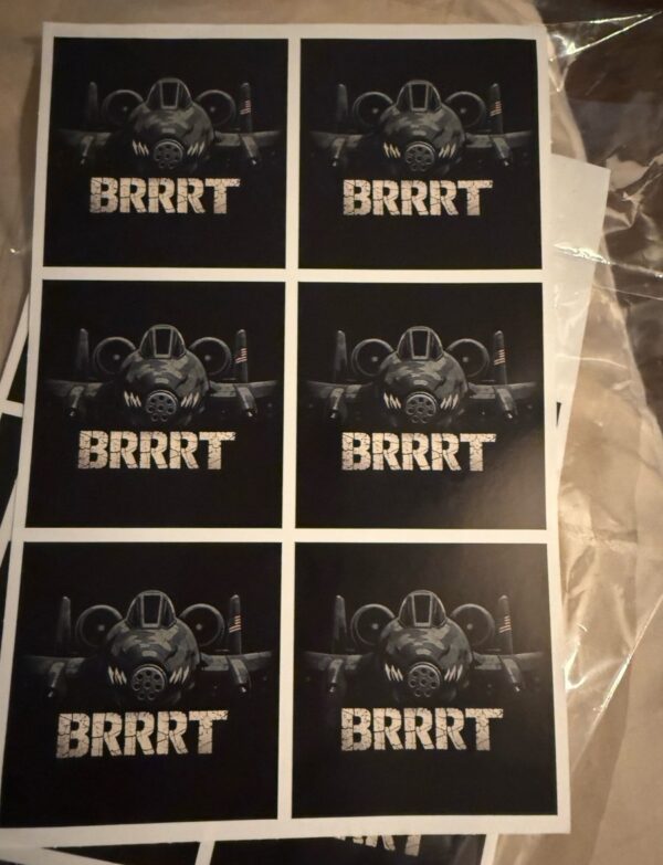 A-10 Warthog BRRRT Waterproof Vinyl Sticker Sheet – 6 Stickers