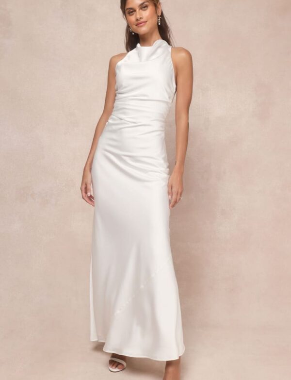 Lulu’s Elegant White Cross-Back Maxi Dress new size S