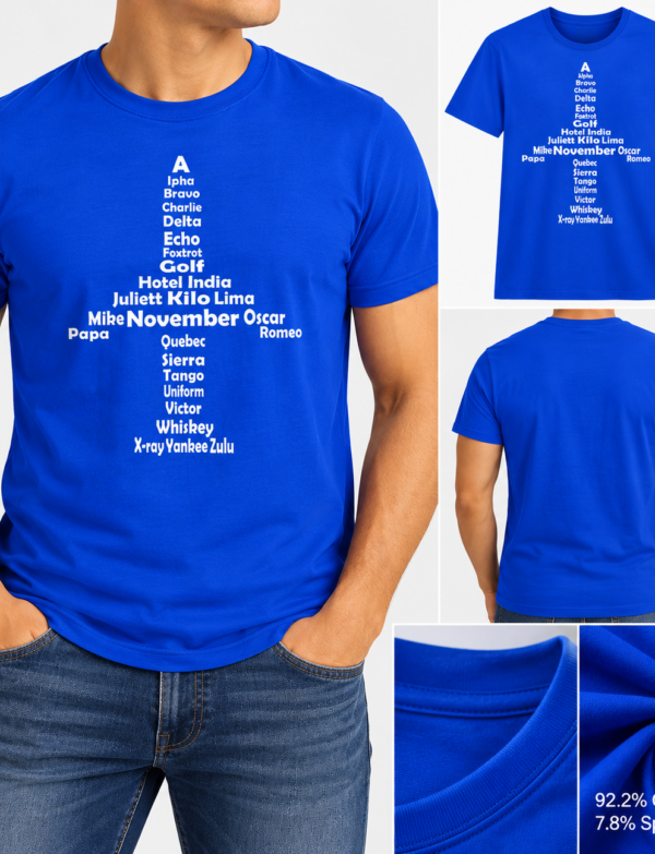Aviation Phonetic Alphabet Airplane T-Shirt  Royal Blue  Men’s Large